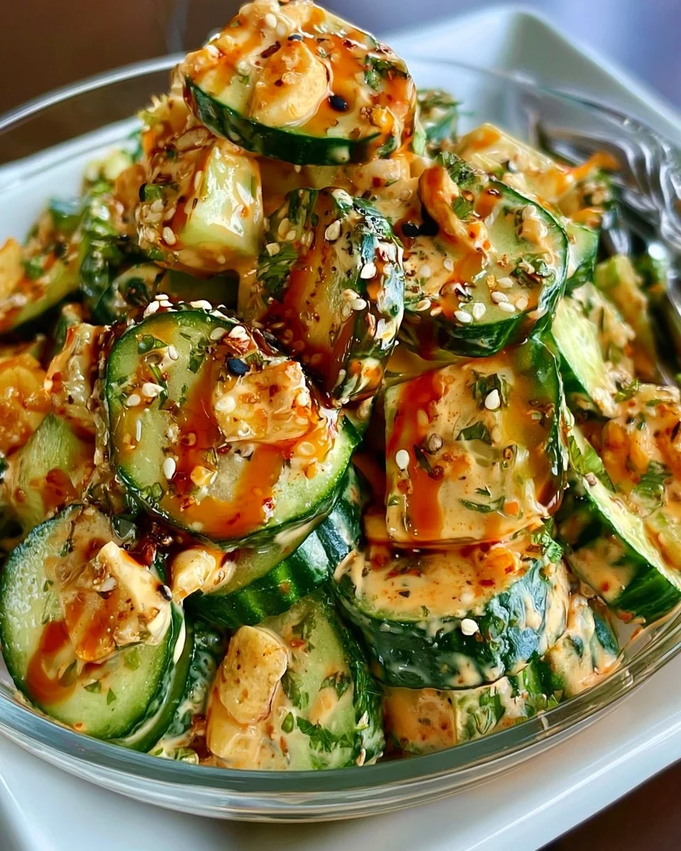 Cremiger asiatischer Gurkensalat mit frischen Zutaten