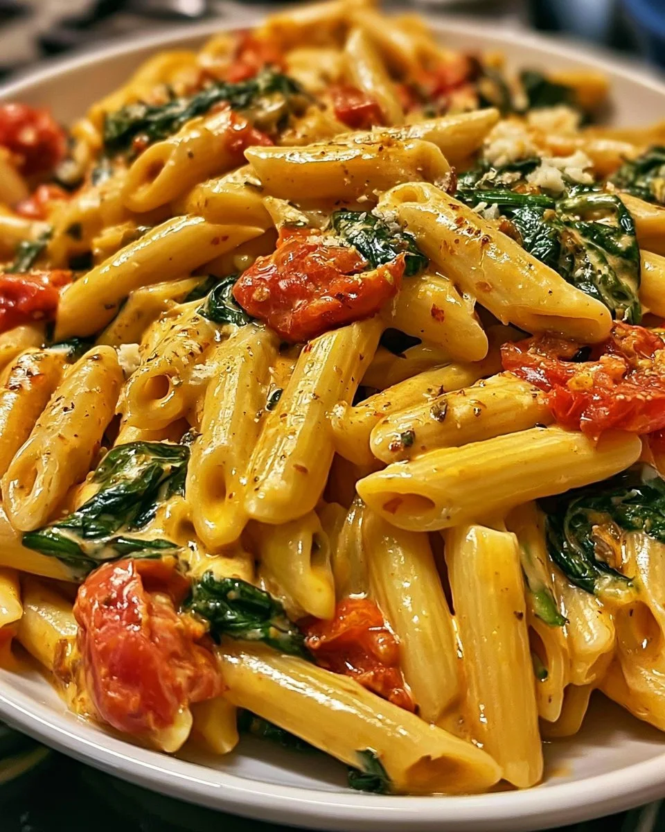 Ein-Topf Spinat-Tomaten-Pasta mit frischen Zutaten