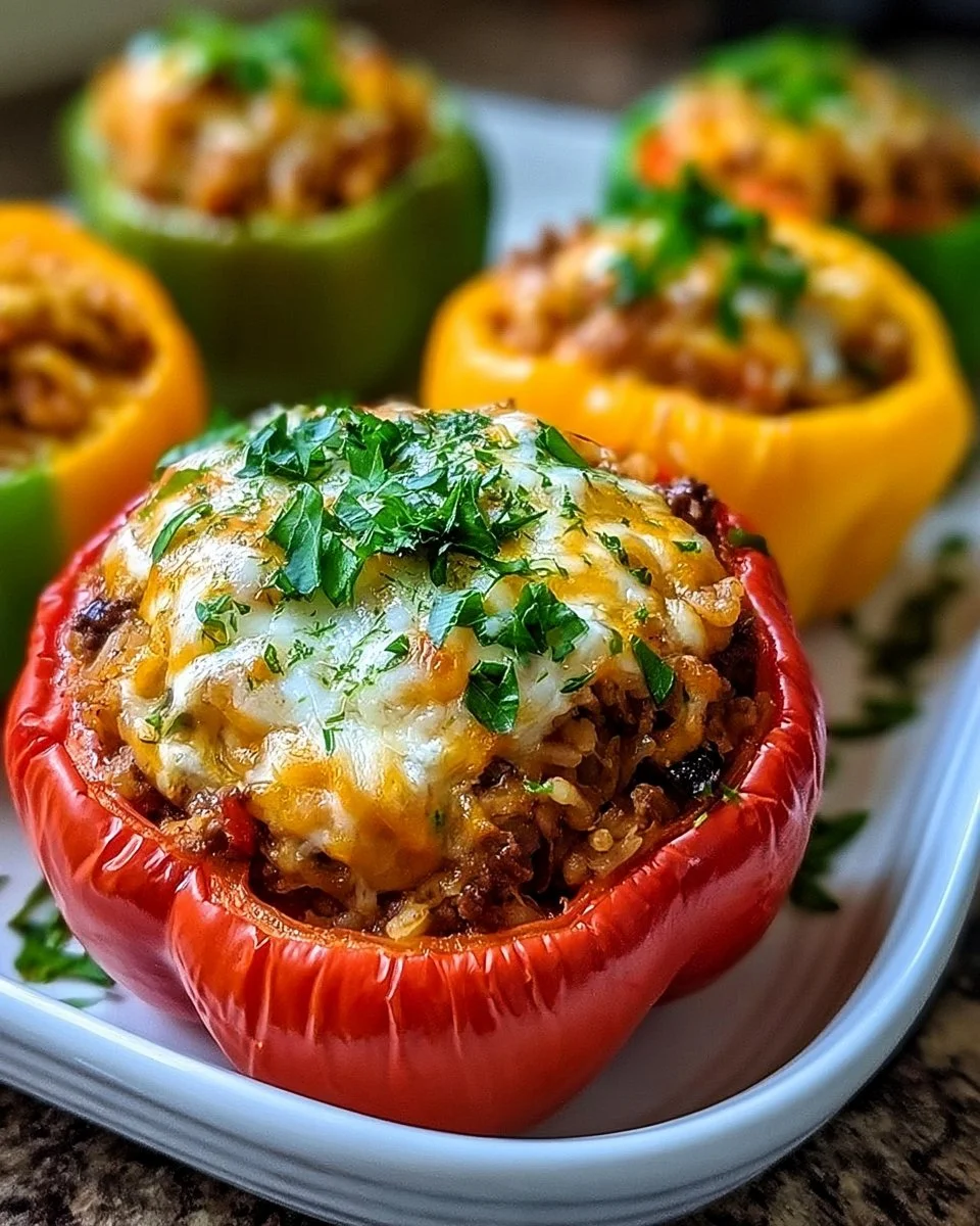 Gefüllte Paprika aus der Heißluftfritteuse, frisch und appetitlich angerichtet.