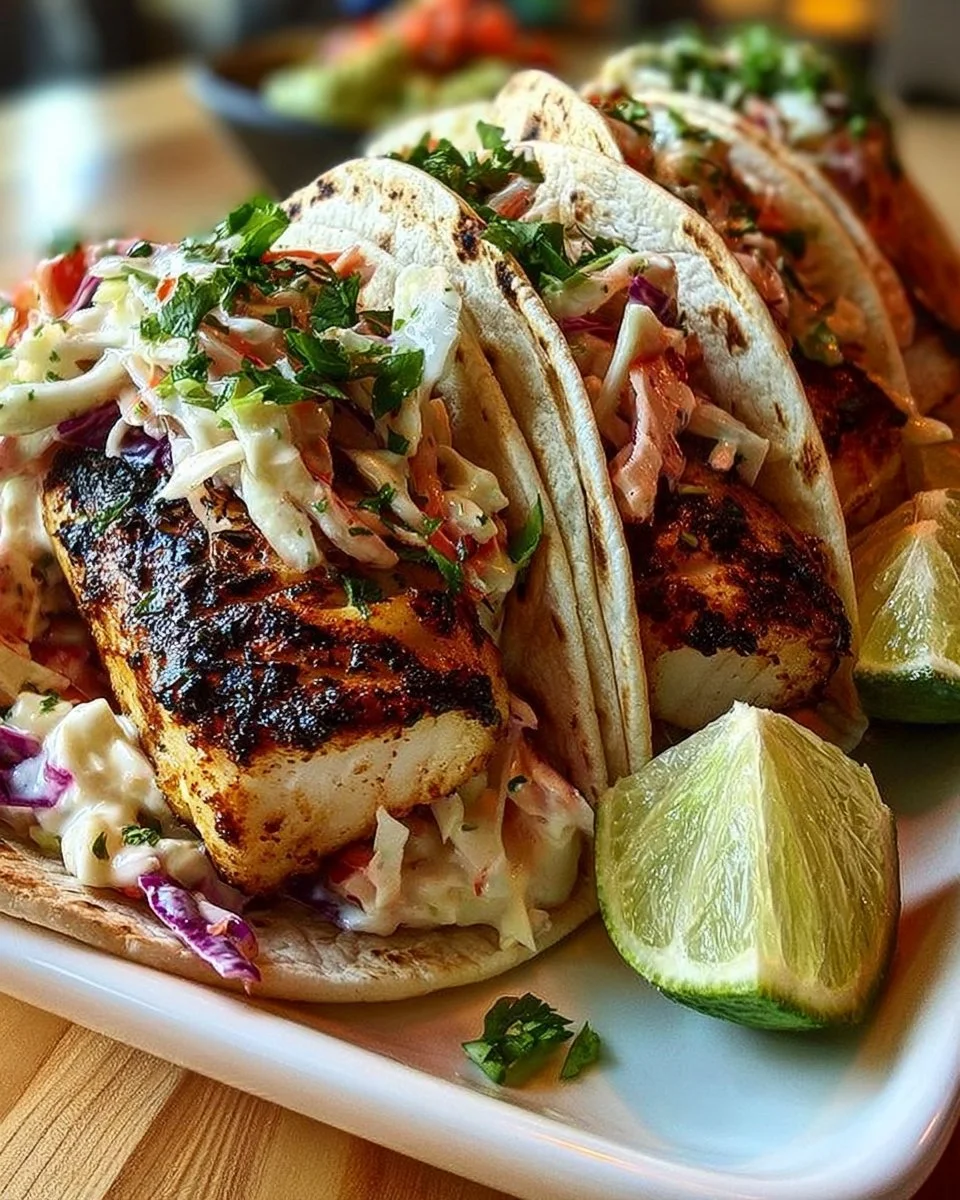 Gegrillte Fischtacos mit frischem Fisch und Gewürzen auf einem Teller