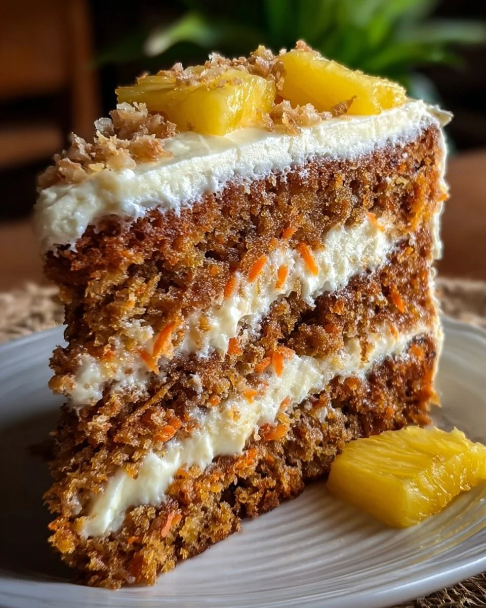 Hawaiianischer Karotten-Ananas-Kuchen mit frischer Ananas und Karotten