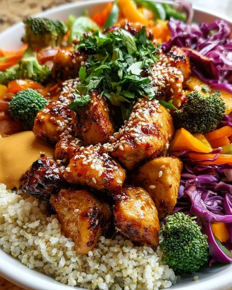 Heiße Honig-Hühnchen-Schüssel mit aromatischen Gewürzen und Honigglanz