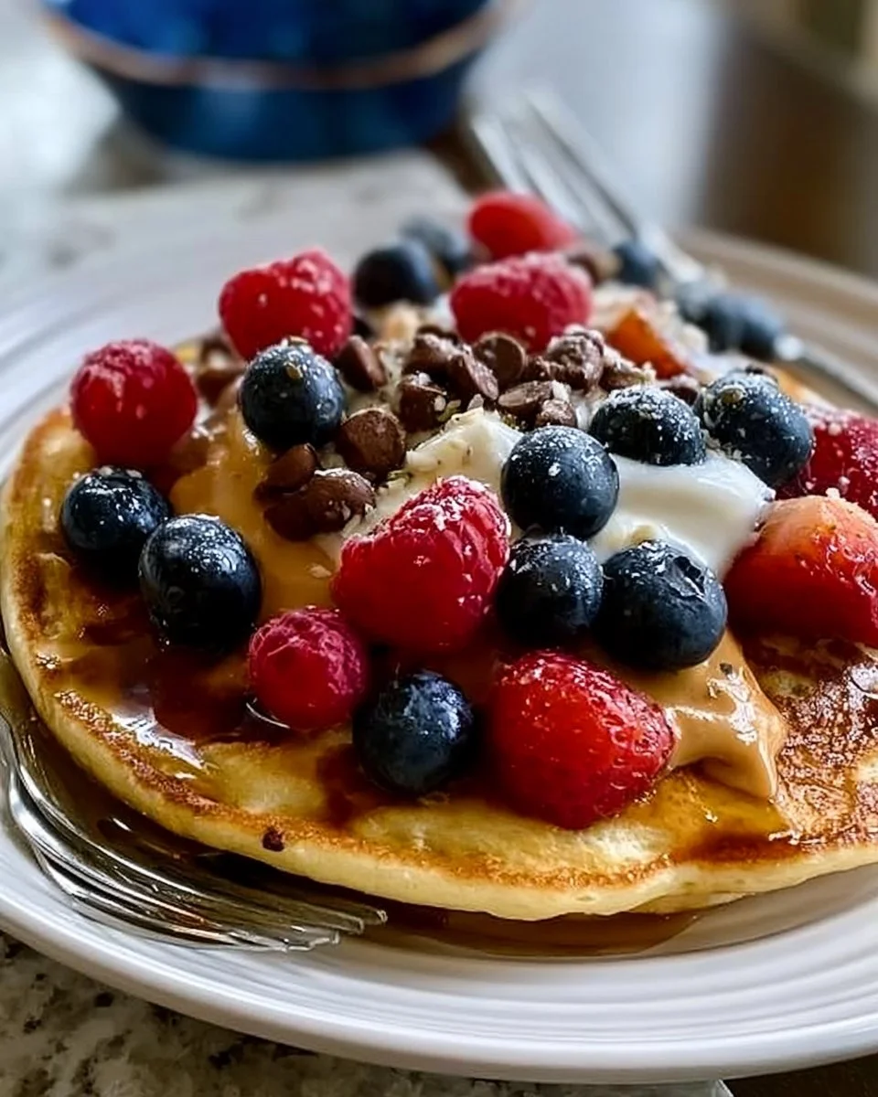 High-Protein-Pfannkuchen in einer Schüssel mit frischen Zutaten