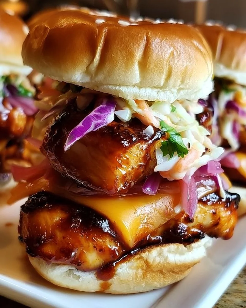 Honig-Chipotle-Hühnchen-Slider auf einem Teller serviert