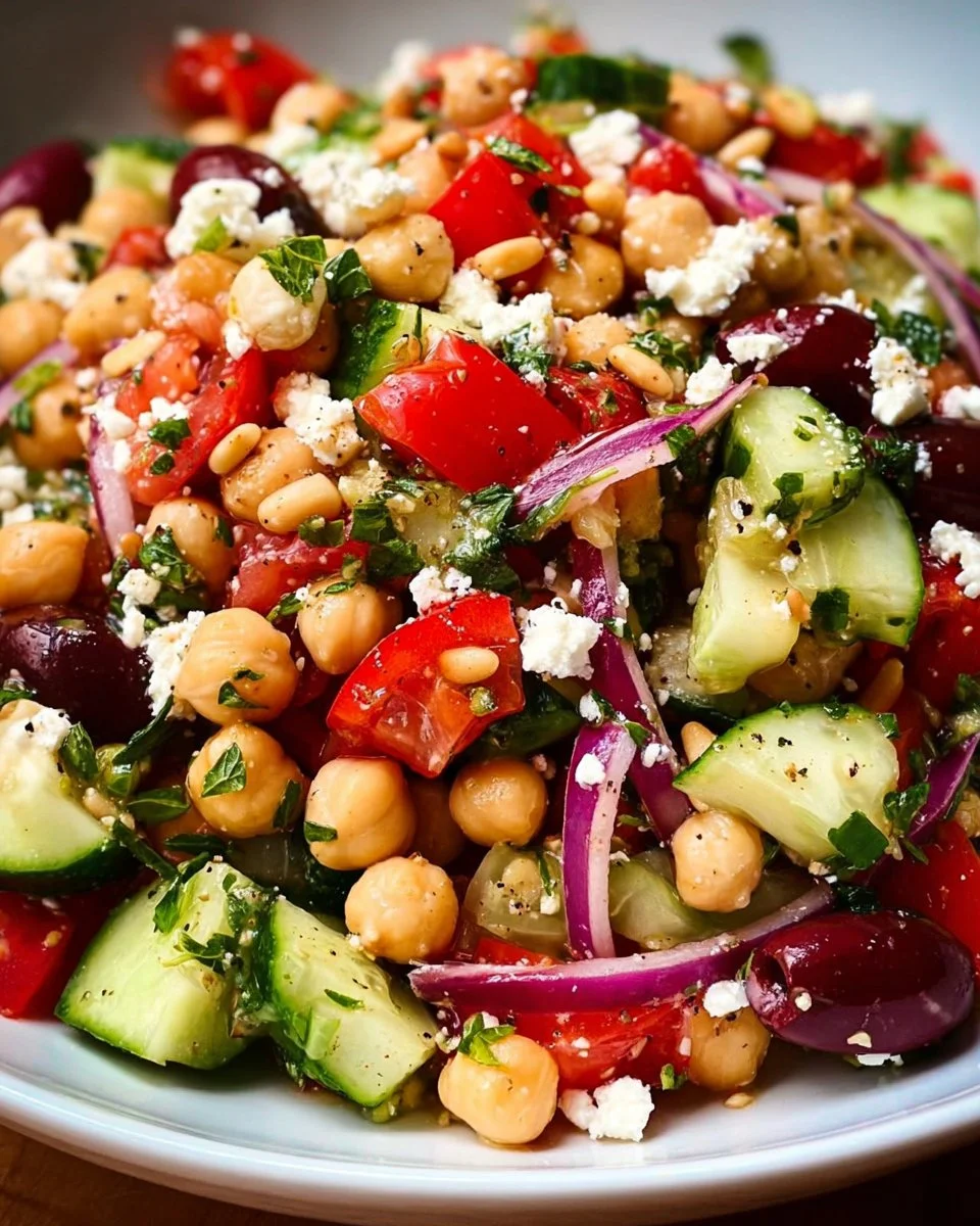 Leckerer mediterraner Kichererbsensalat mit Gemüse und Gewürzen
