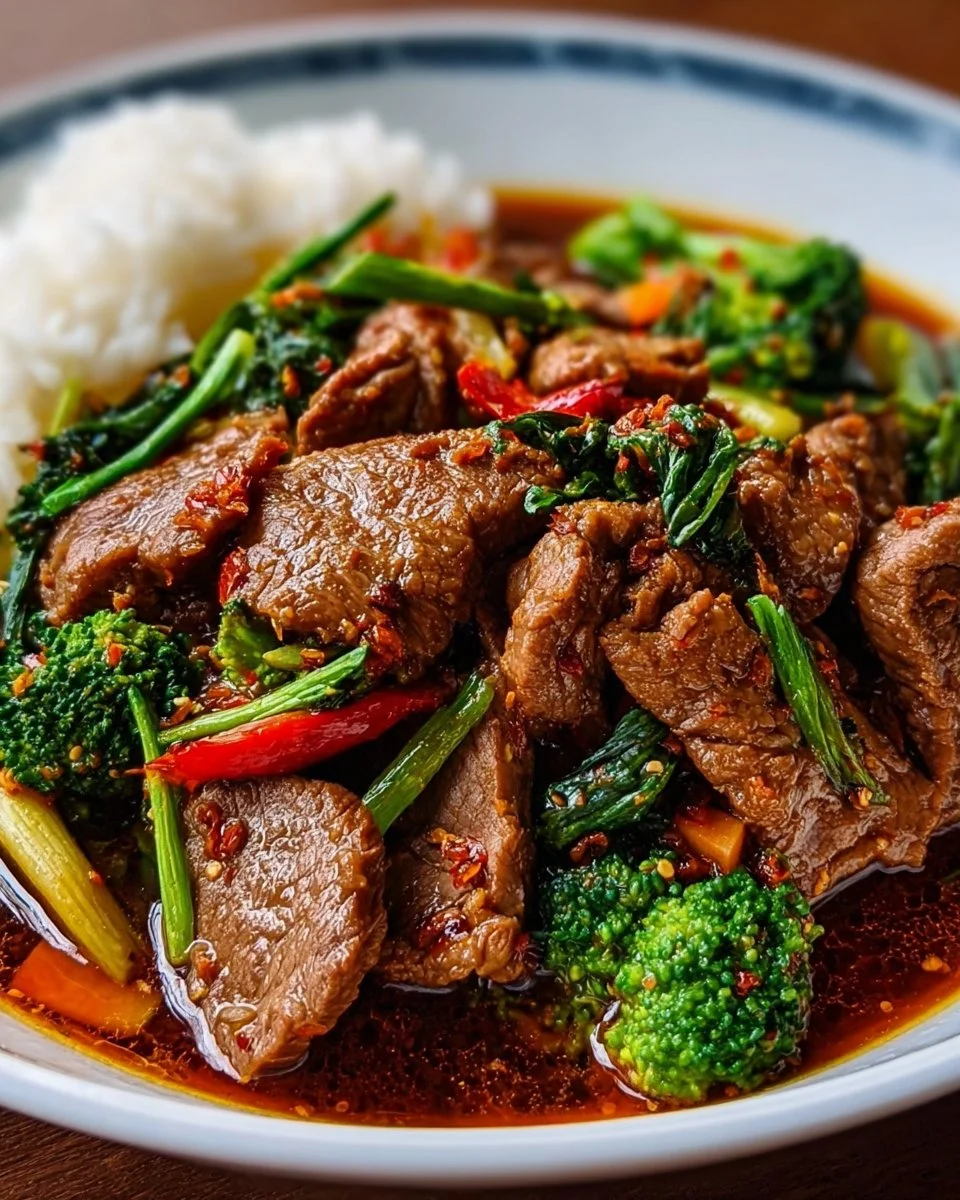 Sichuan gekochtes Rindfleisch, würzig und zart präsentiert auf einem Teller.