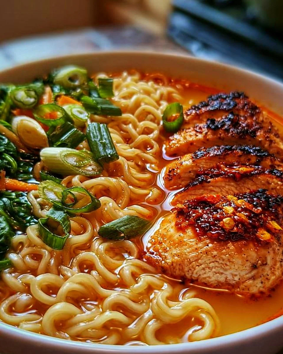 Feuriges Chicken Ramen mit würzigen Aromen und frischen Zutaten