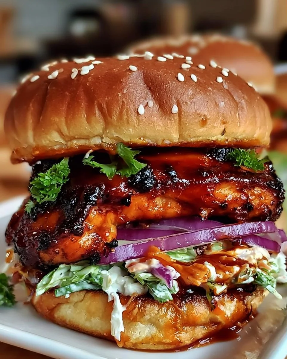 Koreanisches BBQ-Hühnchen-Sandwich mit frischem Gemüse und würziger Soße
