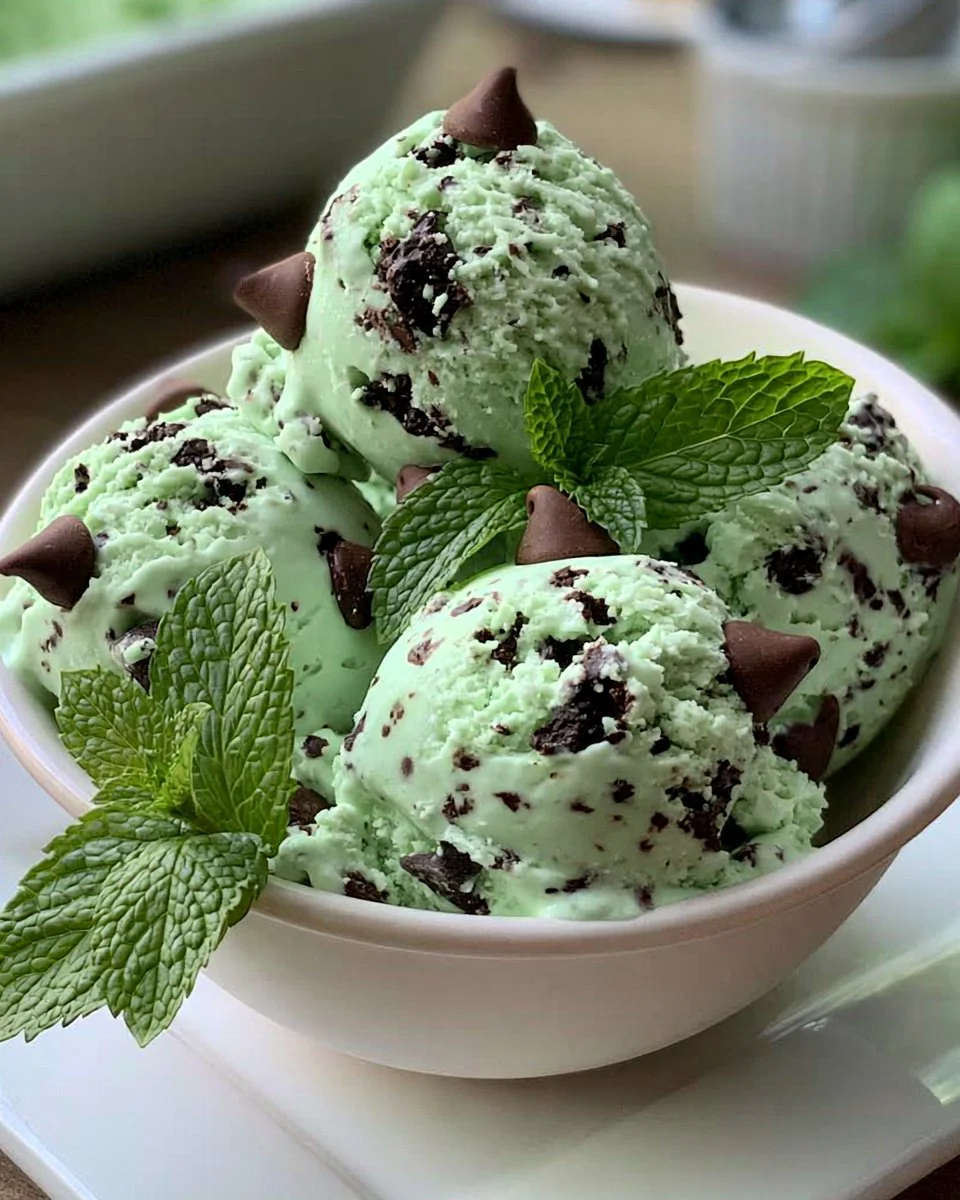 Schüssel mit Minz-Schokoladenstückchen-Eis, ein köstliches Sommerdessert