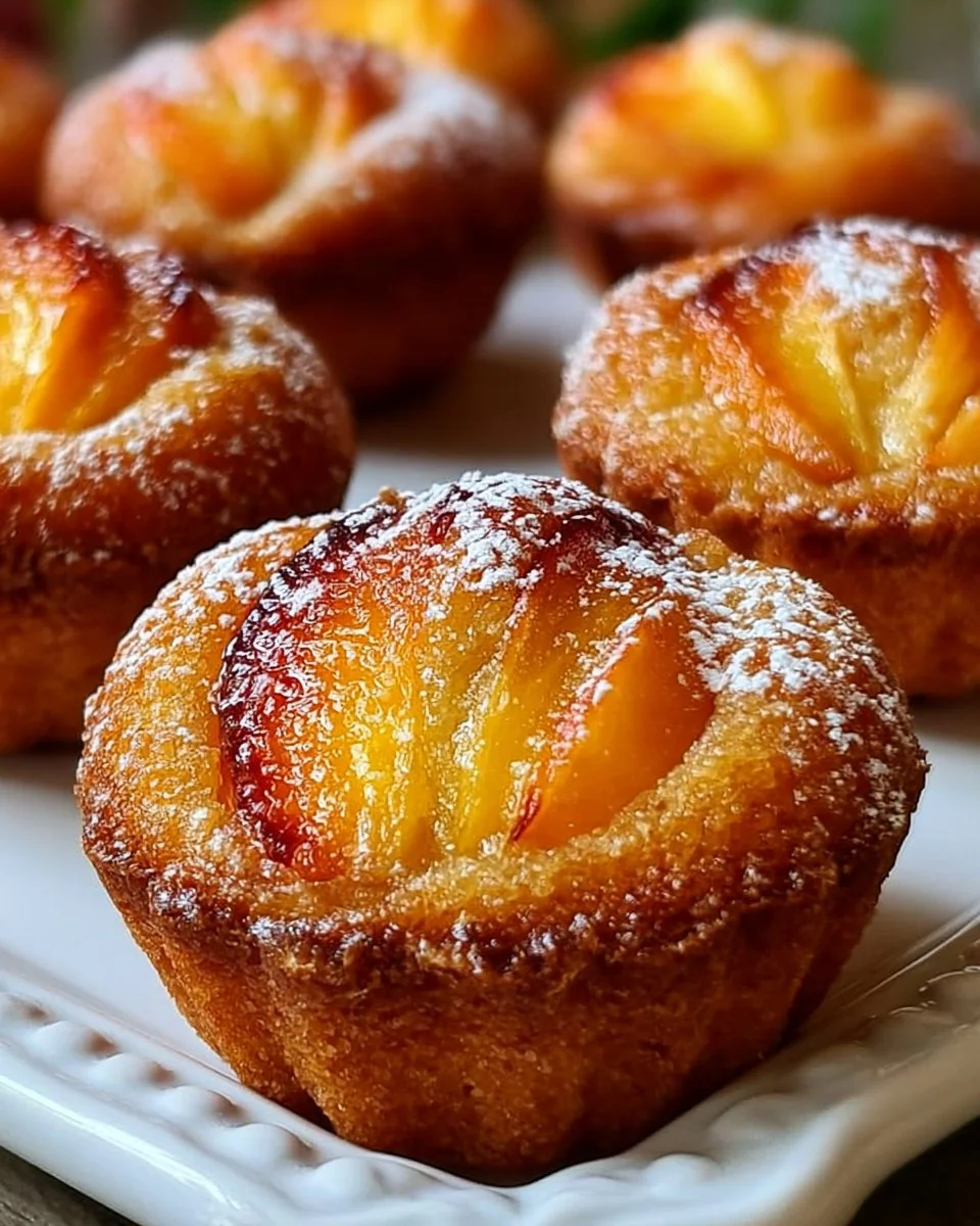 Leckere Pfirsich-Financiers mit frischen Pfirsichen und mandeliger Note.