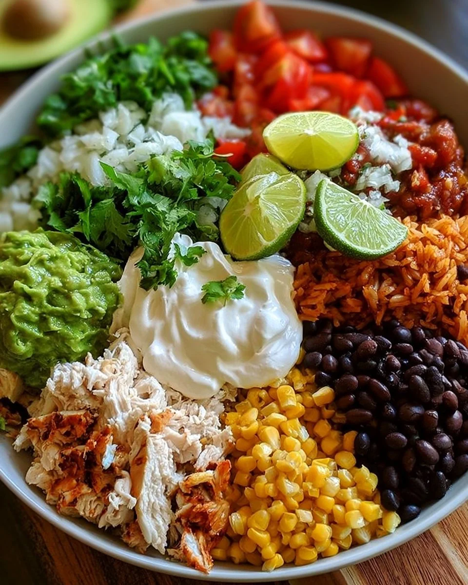 Schmortopf Hähnchen Burrito Schüssel mit frischen Zutaten