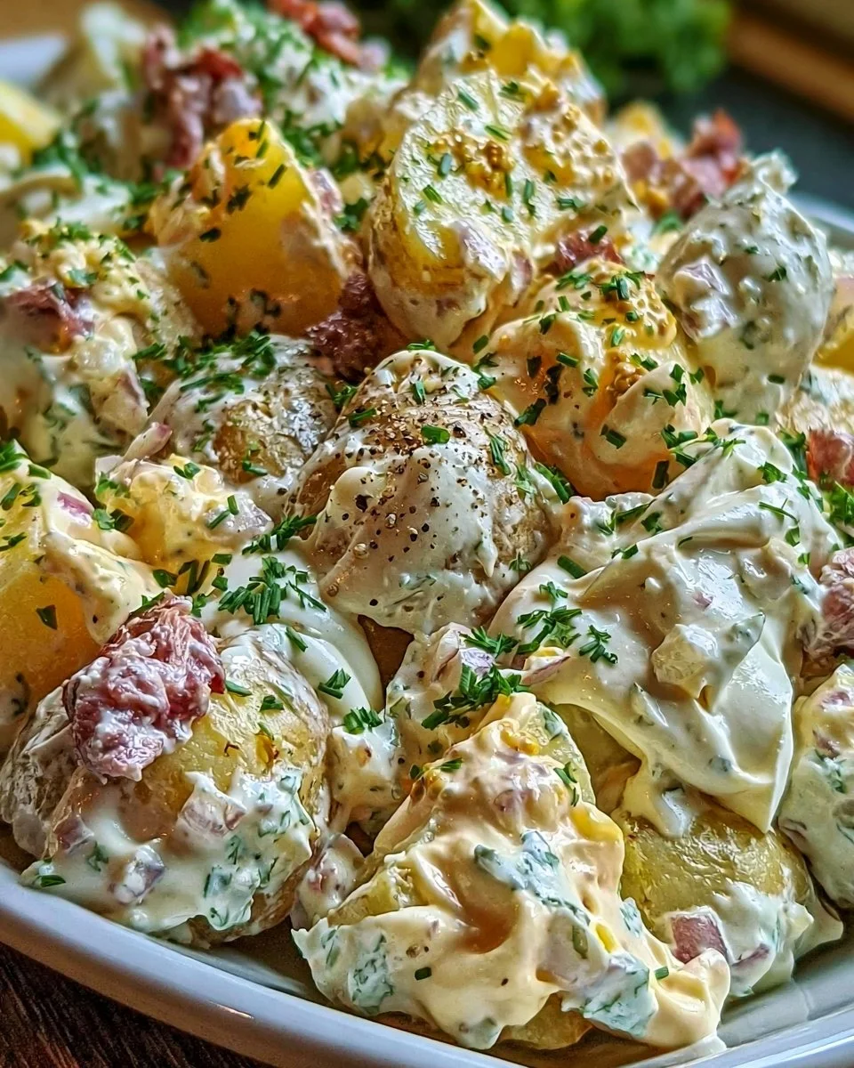 Leckeren Steakhouse Kartoffelsalat in einer Schüssel serviert