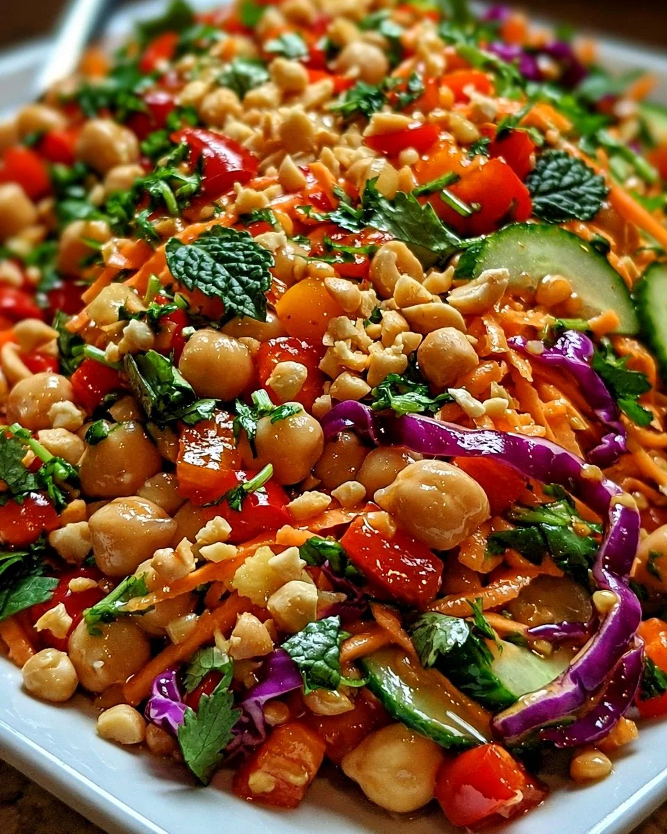 Thailändischer Kichererbsensalat mit frischen Zutaten und aromatischen Gewürzen