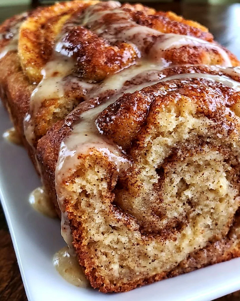 Zimtschnecken-Bananenbrot in einer rustikalen Backform serviert